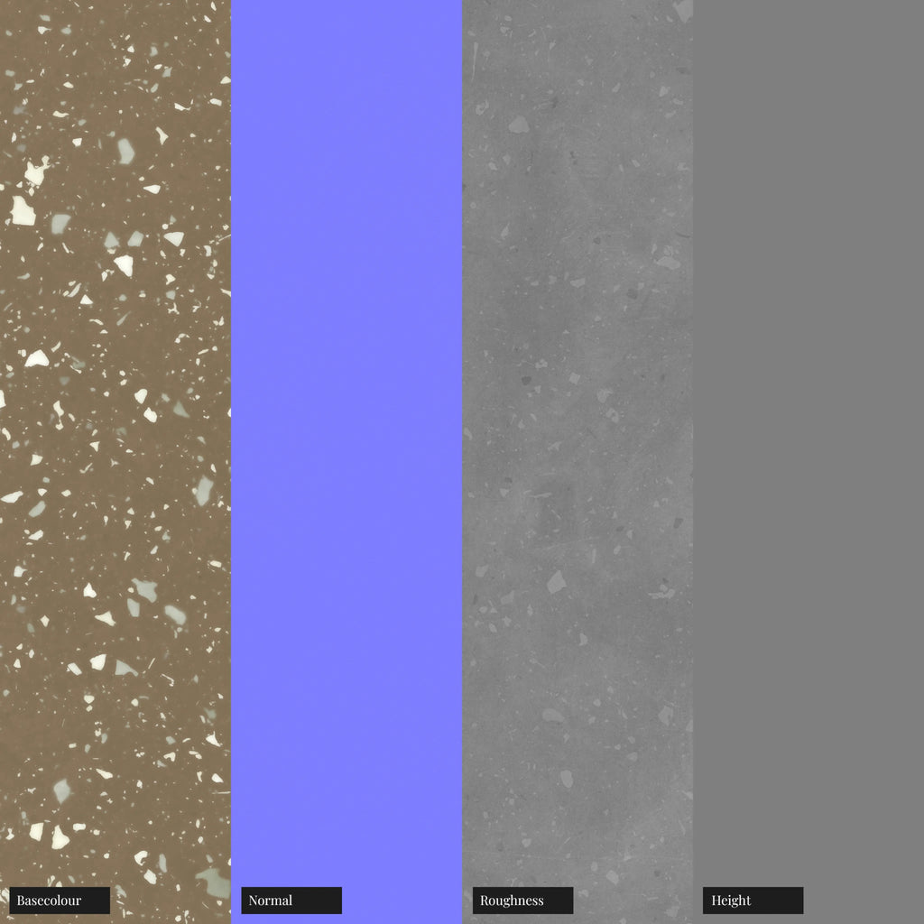 Olive Green Recycled Terrazzo Plastic PBR Texture - Example Scene Visualization | Superellipse