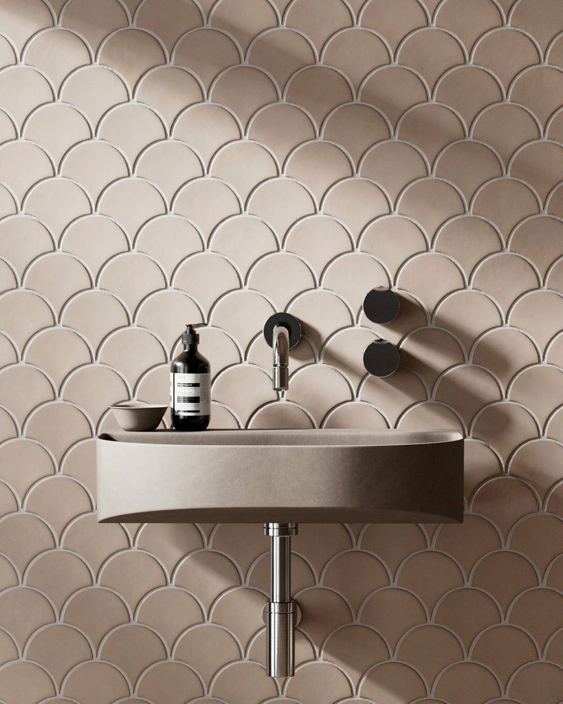 Shell Beige Scallop Ceramic Tile PBR Texture - Example Scene Visualization | Superellipse