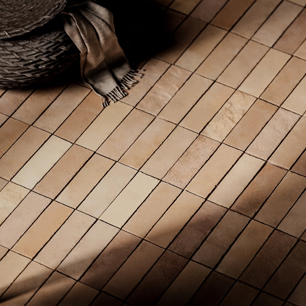 Terracotta Muted Mixed Clay Dusted Brick Tiles PBR Texture - Example Scene Visualization | Superellipse