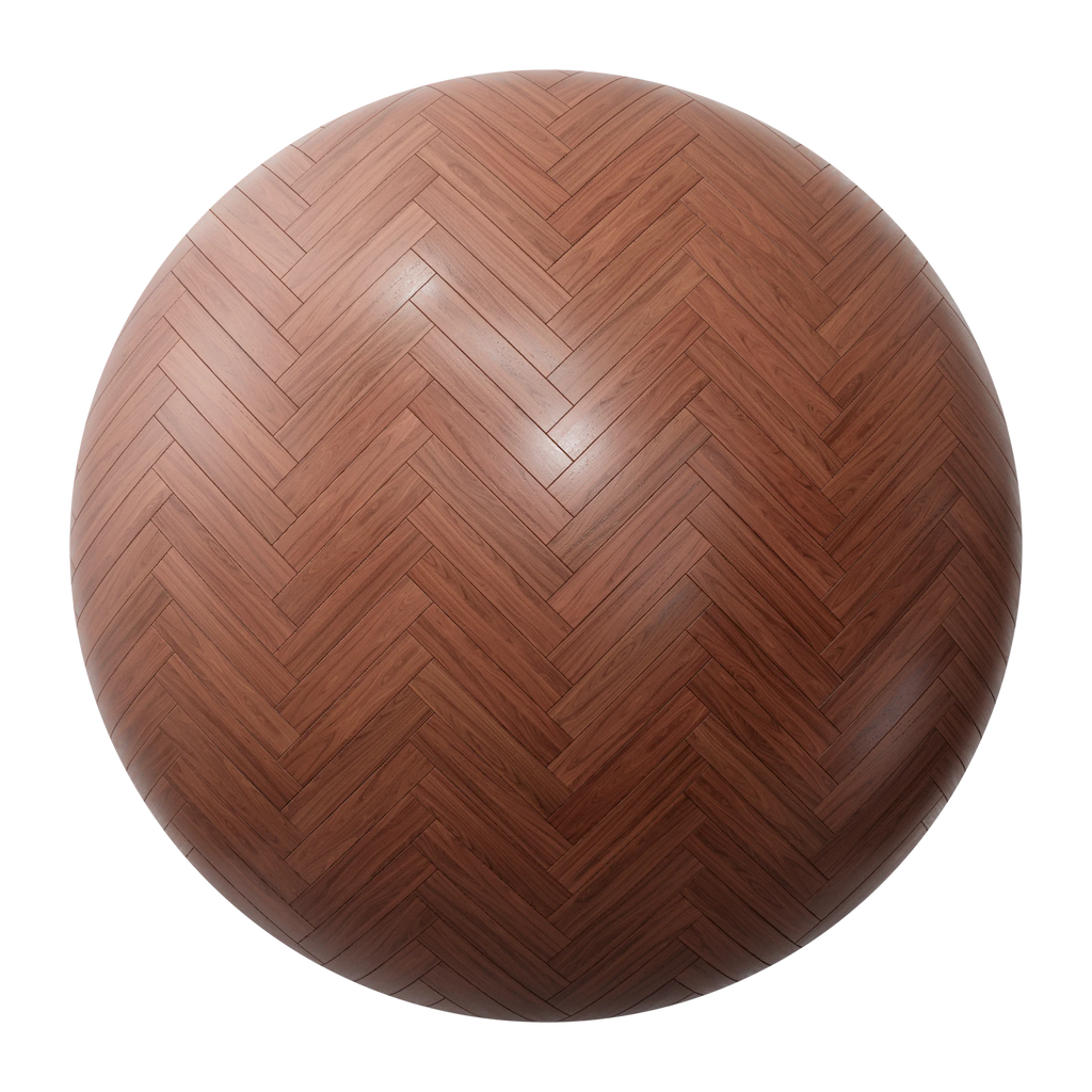 Red Mahogany Herringbone Parquet Wood Floor PBR Texture - Sphere Swatch Preview | Superellipse