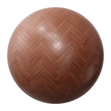 Red Mahogany Herringbone Parquet Wood Floor PBR Texture - Sphere Swatch Preview | Superellipse