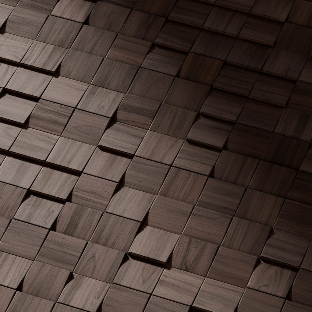 Bevelled Vertical Square Walnut Wood Panel PBR Texture - Example Scene Visualization | Superellipse