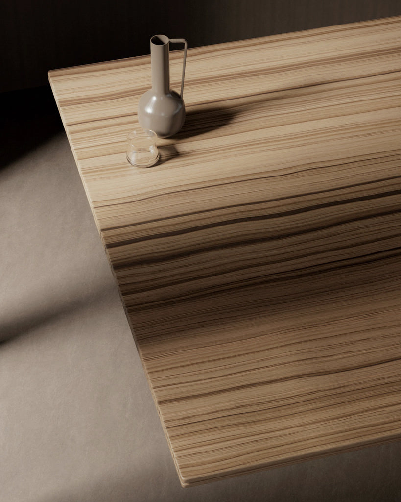 Zebrano Rift Sawn Natural Finish Veneer Wood PBR Texture - Example Scene Visualization | Superellipse