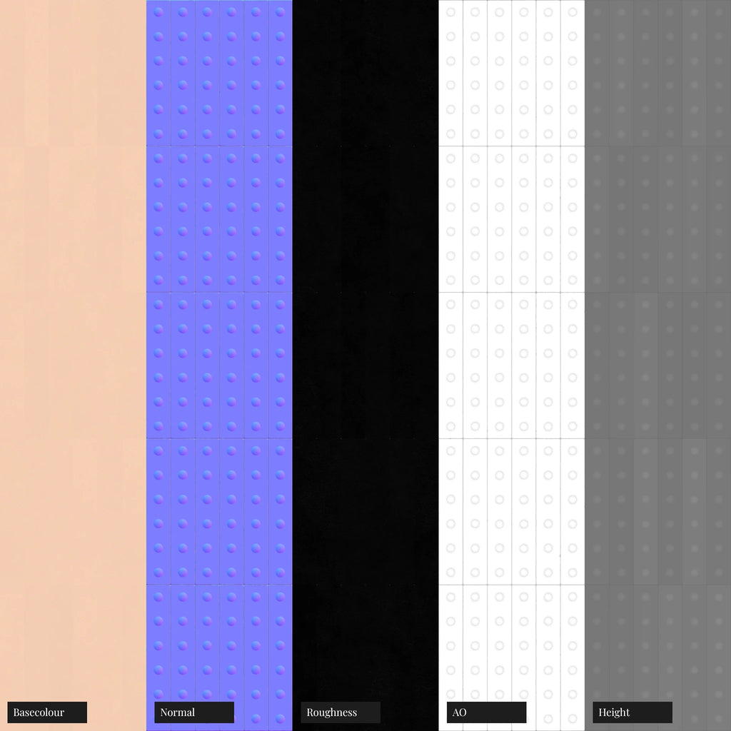 Studded Pastel Beige Slim Tile PBR Texture - Example Scene Visualization | Superellipse