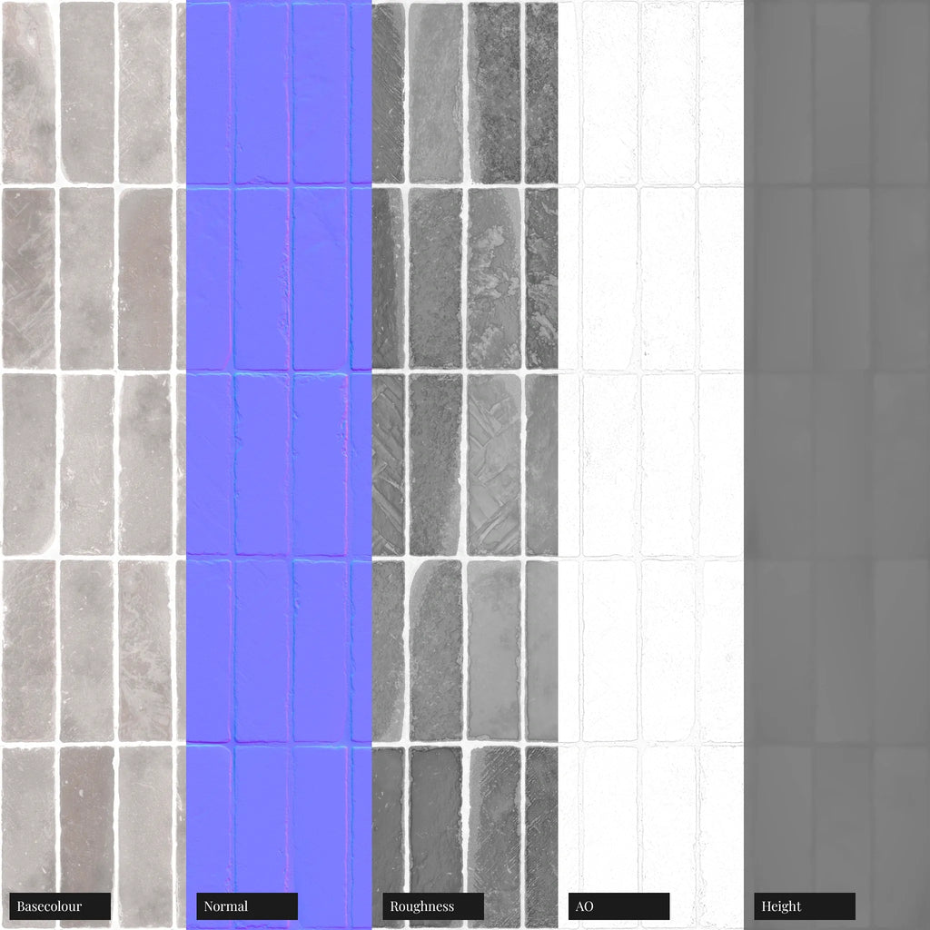 Terracotta Neutral Grey Brick Tiles PBR Texture - Example Scene Visualization | Superellipse