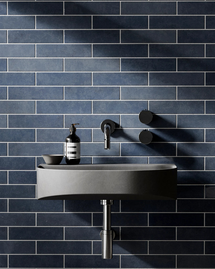 Zellige Blue Fronteira Brickbond Tile PBR Texture - Example Scene Visualization | Superellipse