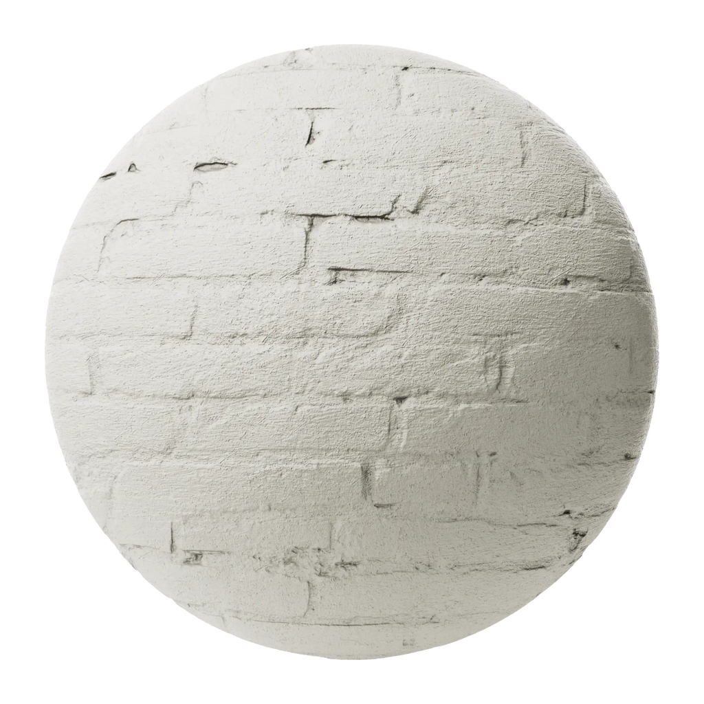 Rustic Painted Brick Shaded White PBR Texture - Sphere Swatch Preview | Superellipse