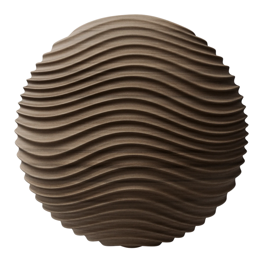 Milled Walnut Wood Wavy Fluting PBR Texture - Sphere Swatch Preview | Superellipse