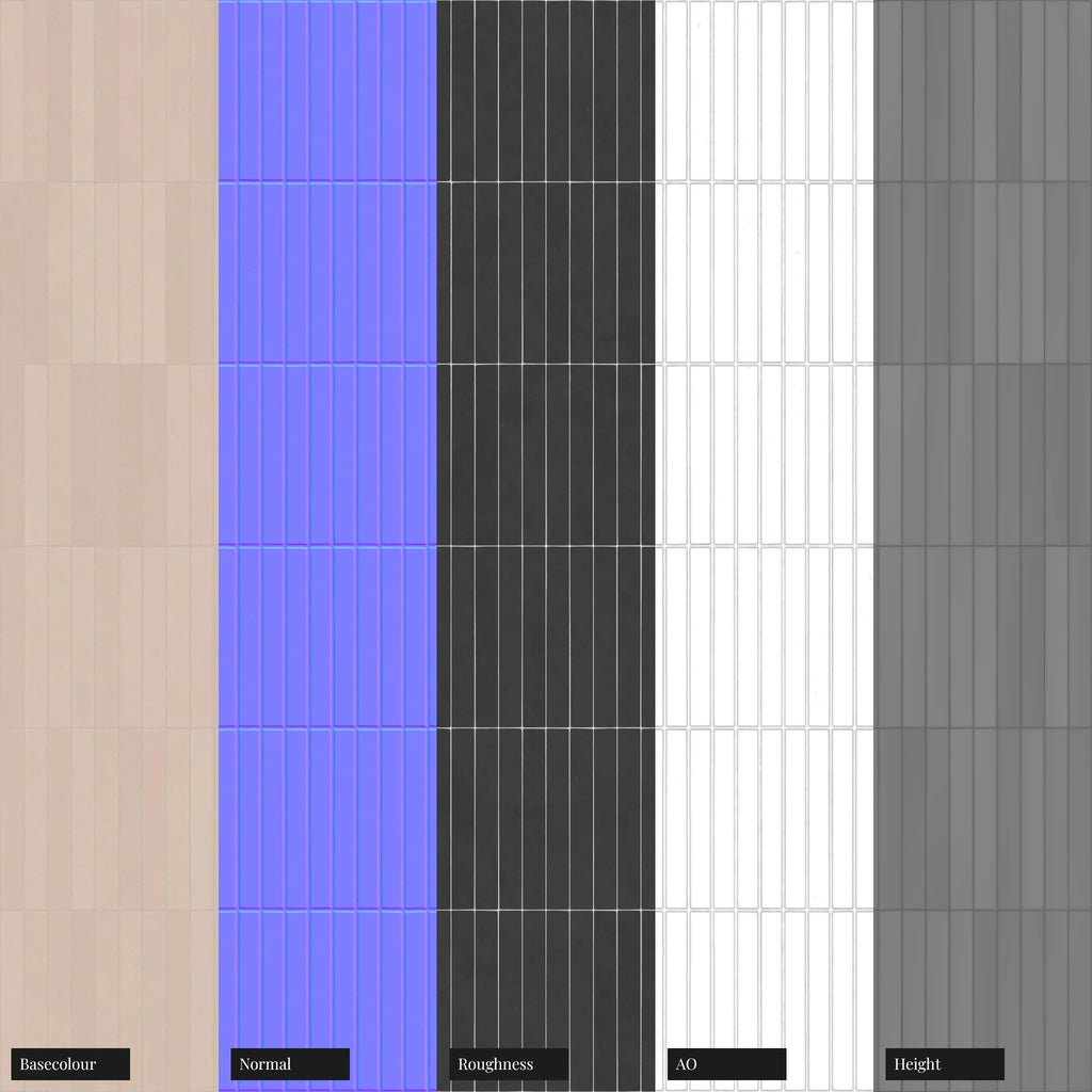 Slim Matte Soft Beige Tile PBR Texture - Example Scene Visualization | Superellipse