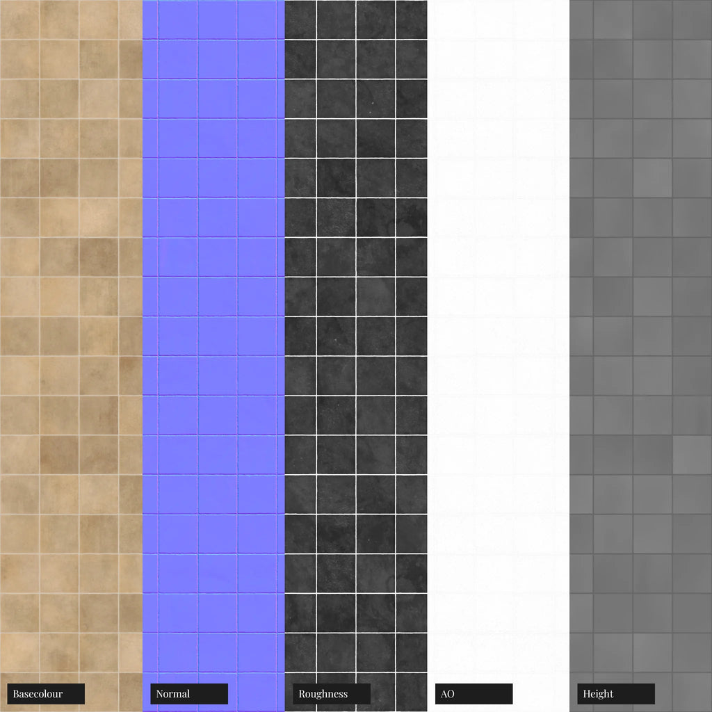 Zellige Sand Gloss Ceramic Tile PBR Texture - Example Scene Visualization | Superellipse