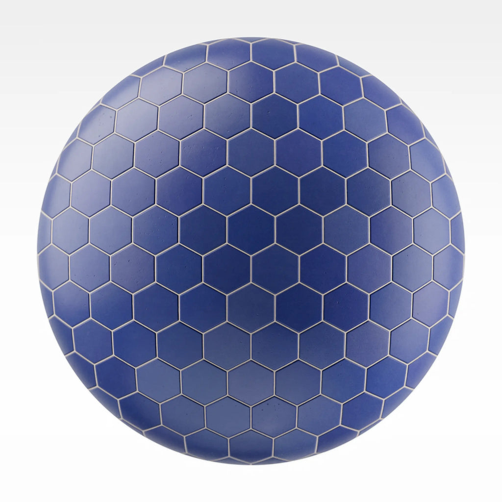 Hexagonal Matte Royal Blue Tile PBR Texture - Sphere Swatch Preview | Superellipse