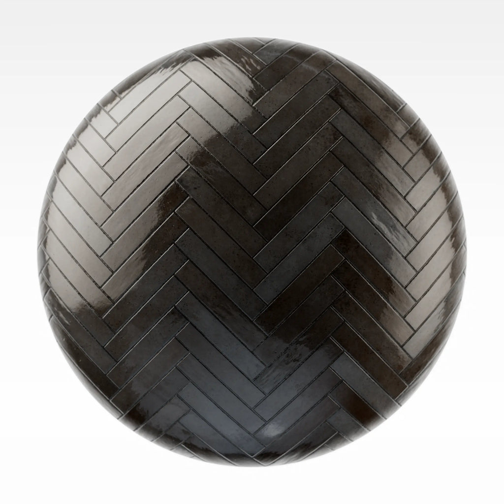 Hoxton Dark Herringbone Porcelain Tile PBR Texture - Sphere Swatch Preview | Superellipse