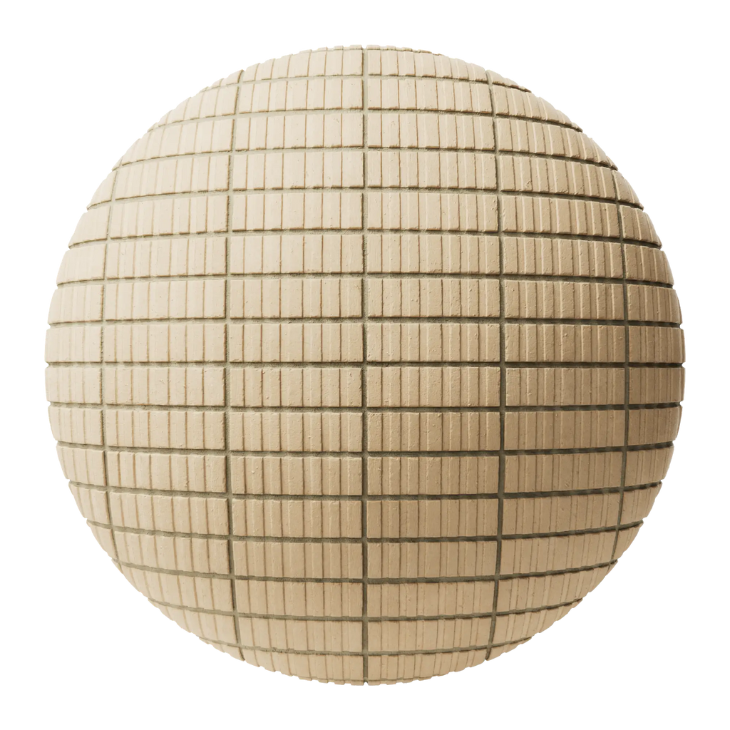 Grooved Buff Brick Facade Stack Bond PBR Texture - Sphere Swatch Preview | Superellipse