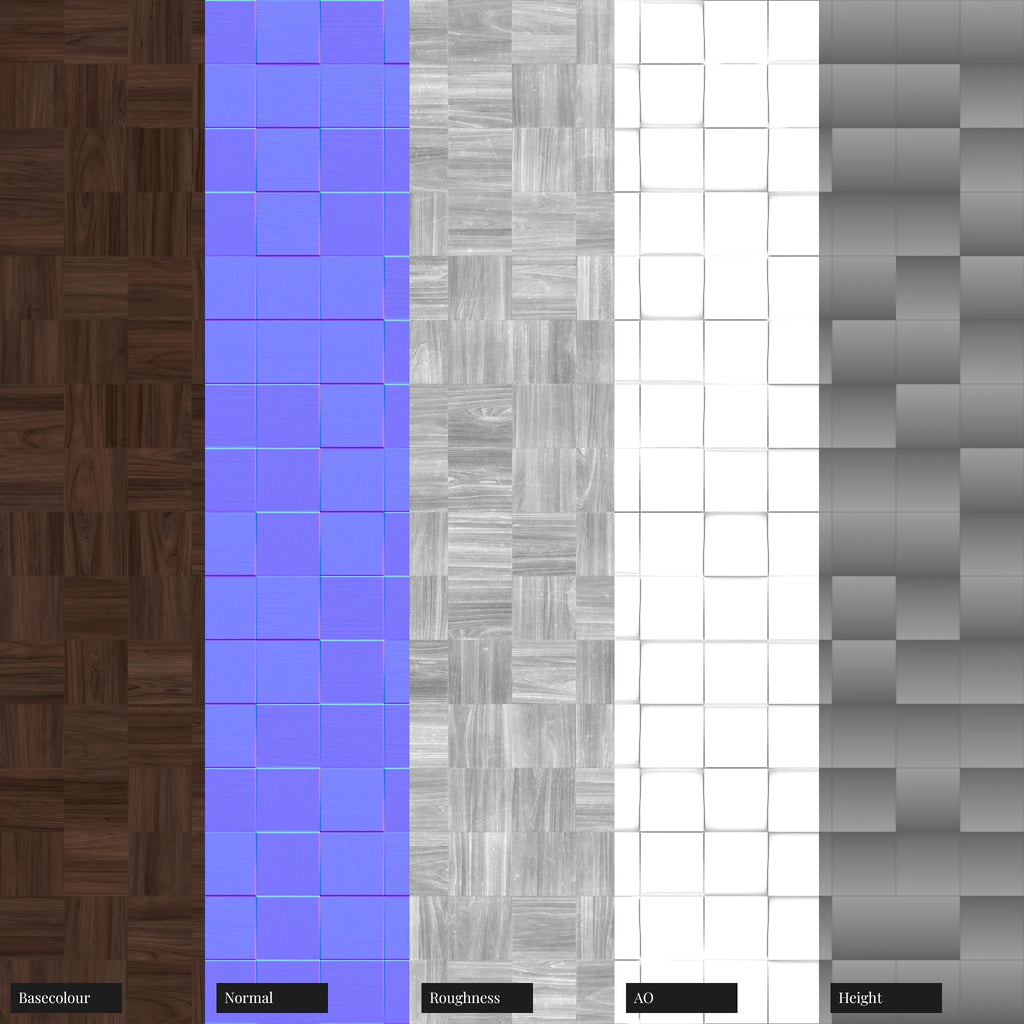 Bevelled Vertical Square Walnut Wood Panel PBR Texture - Example Scene Visualization | Superellipse
