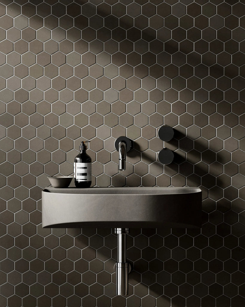 Hexagonal Matte Martini Olive Tile PBR Texture - Example Scene Visualization | Superellipse