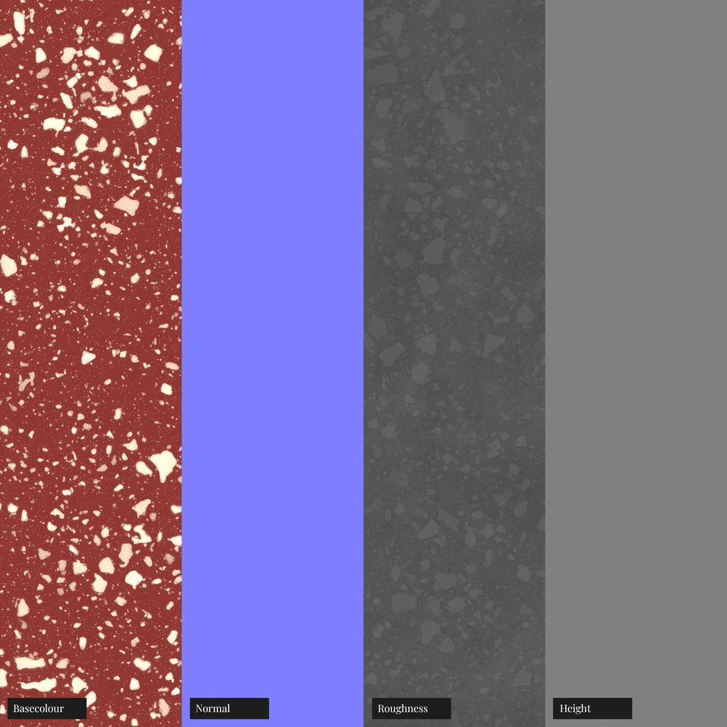 Rich Red Terrazzo Plastic PBR Texture - Example Scene Visualization | Superellipse