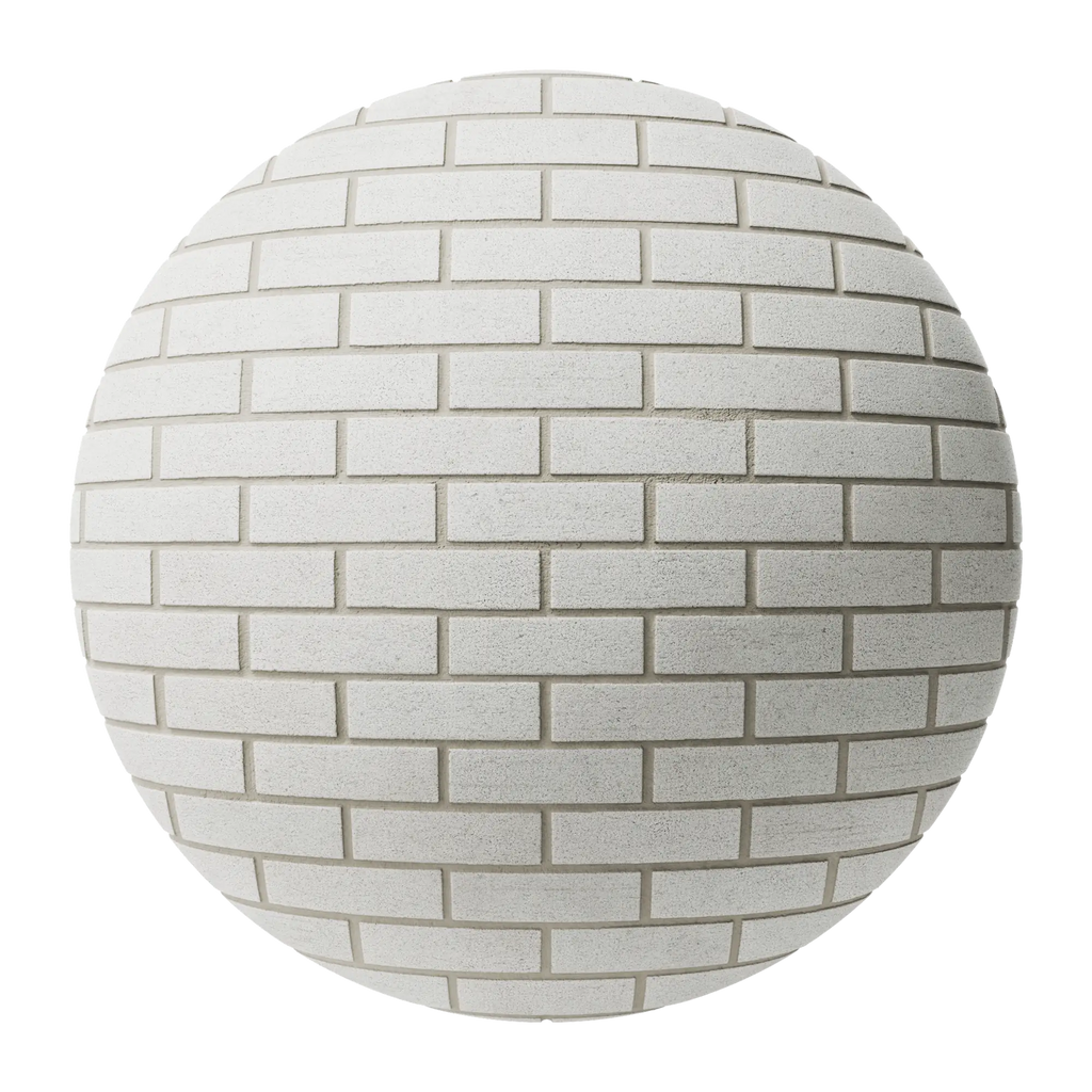 White Ash Specked Running Bond Brick PBR Texture - Sphere Swatch Preview | Superellipse