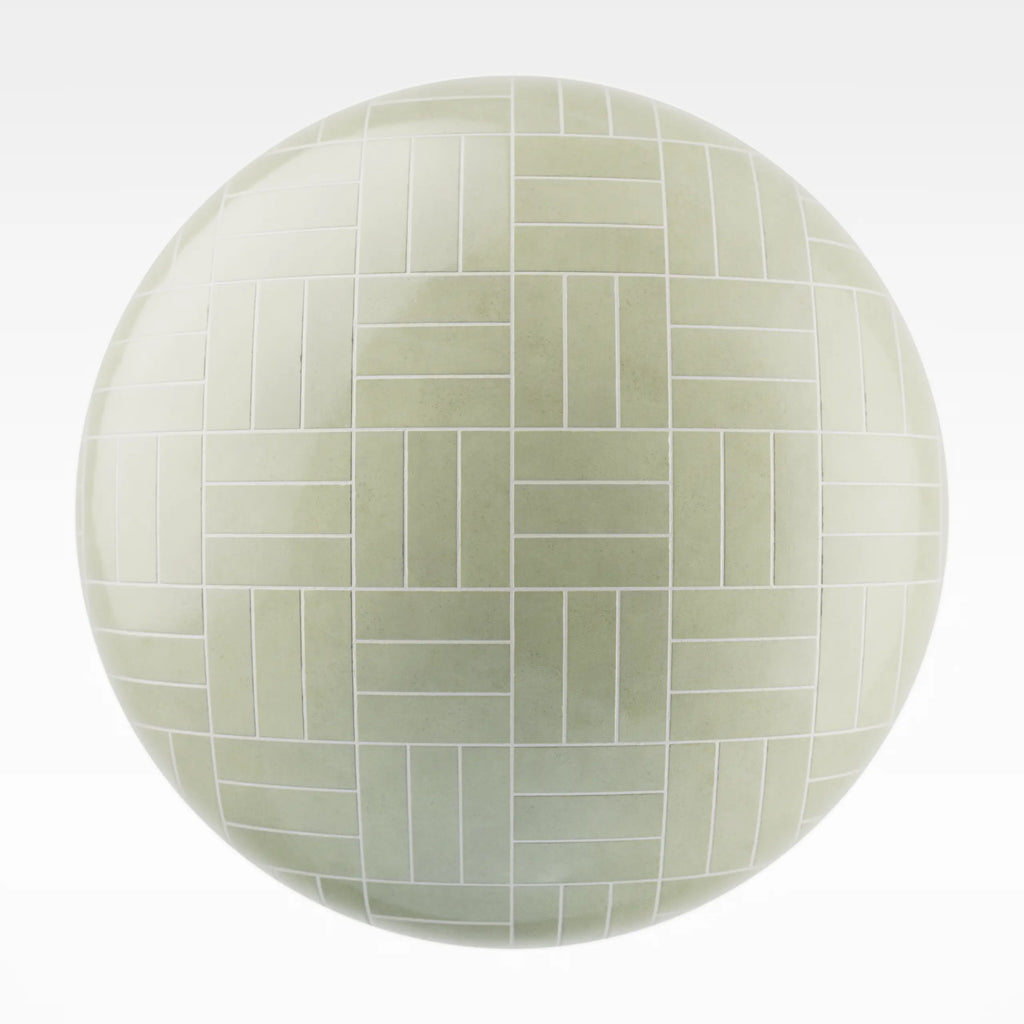 Zellige Khaki Green Basketweave Tile PBR Texture - Sphere Swatch Preview | Superellipse