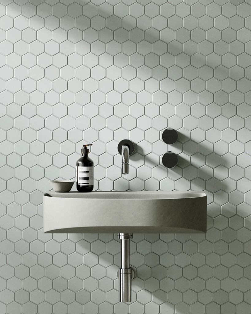 Hexagonal Matte Summer Teal Tile PBR Texture - Example Scene Visualization | Superellipse