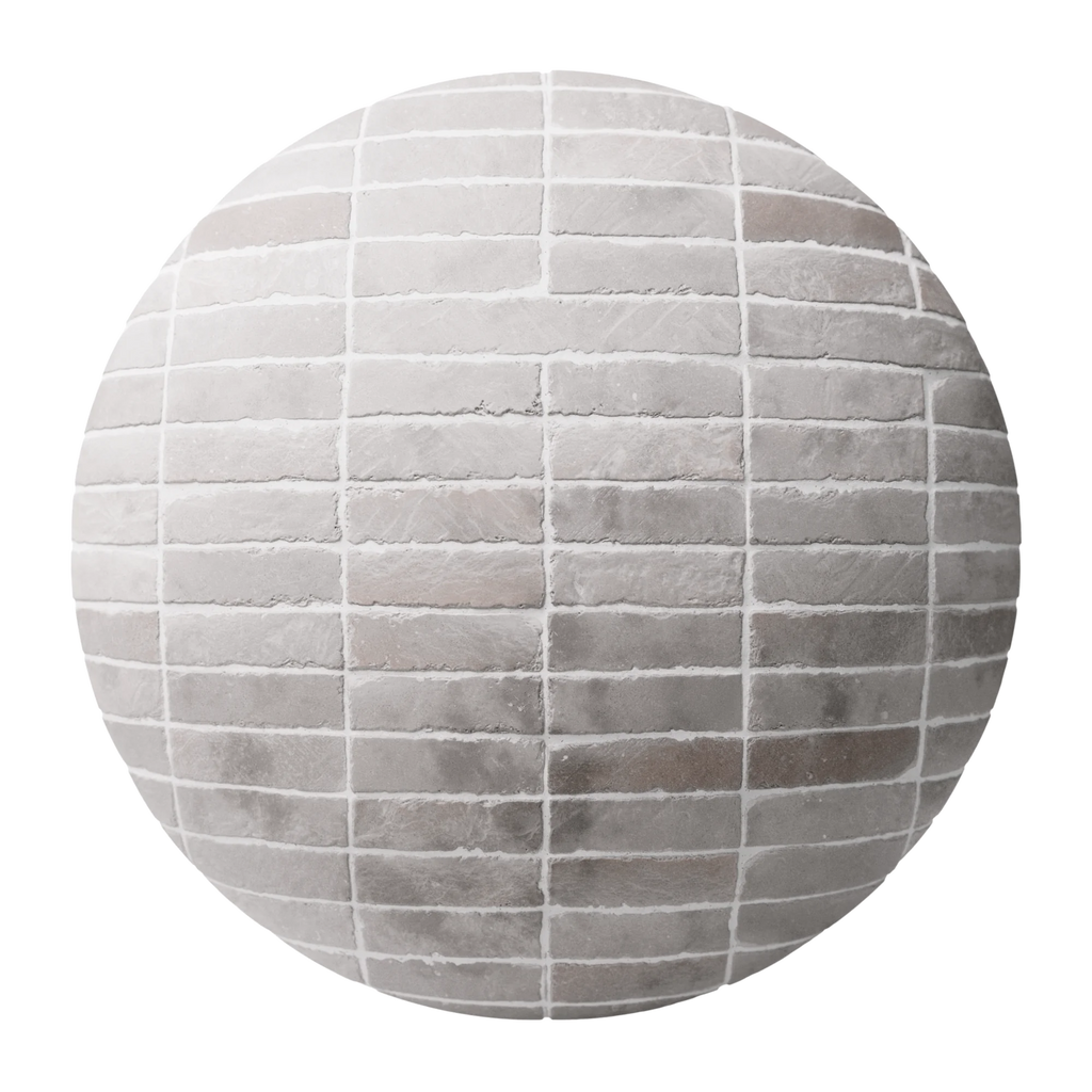 Terracotta Neutral Grey Stacked Brick Tiles PBR Texture - Sphere Swatch Preview | Superellipse