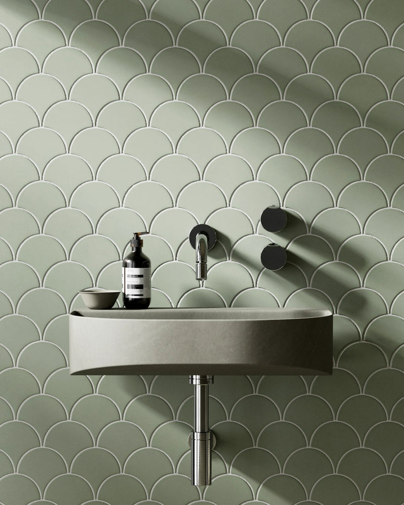 Jungle Green Scallop Ceramic Tile PBR Texture - Example Scene Visualization | Superellipse