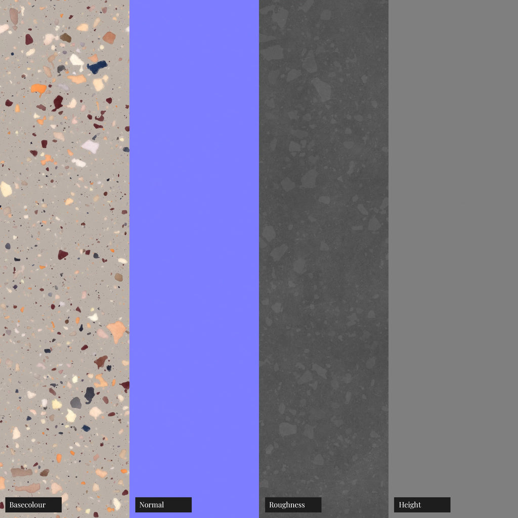 Warm Beige Terrazzo Plastic PBR Texture - Example Scene Visualization | Superellipse