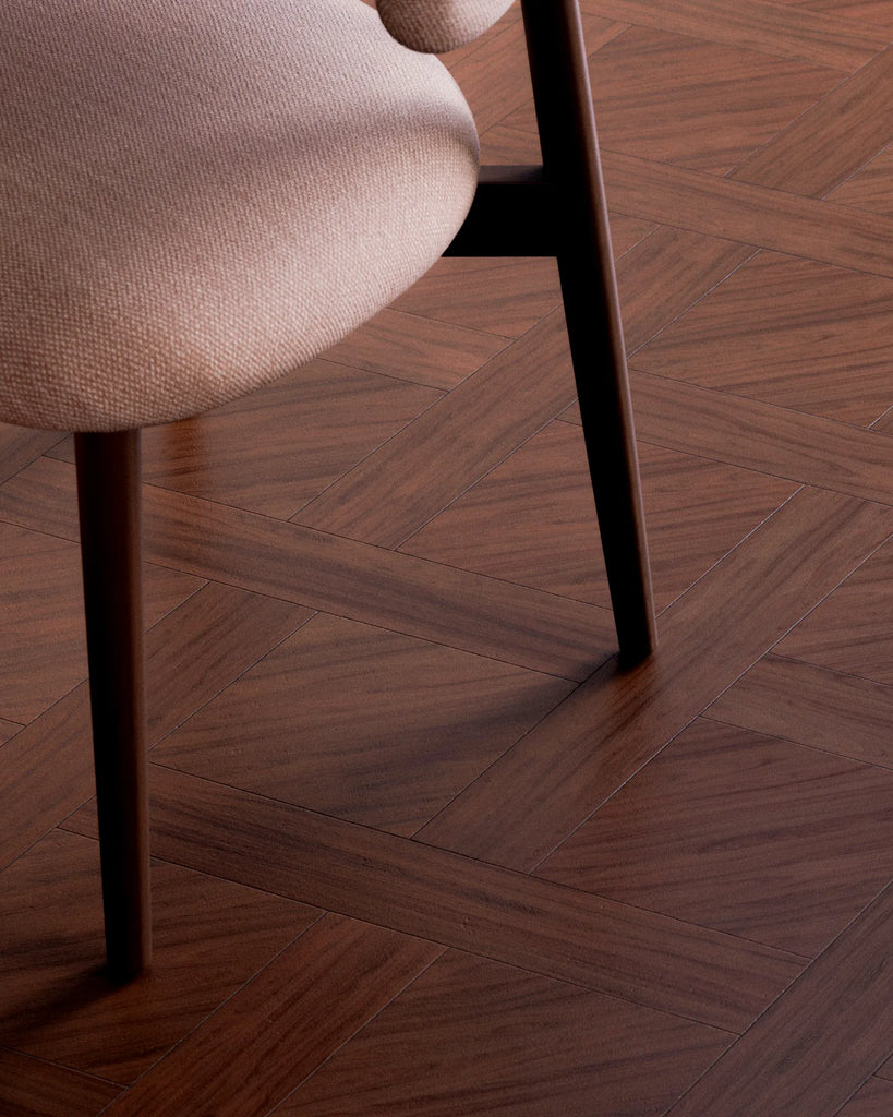 Red Mahogany Basketweave Wood Floor PBR Texture - Example Scene Visualization | Superellipse