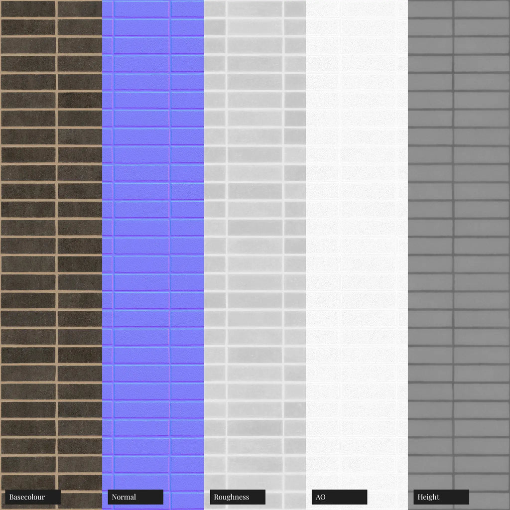 Belden Black Sandfaced Brick Stack Bond PBR Texture - Example Scene Visualization | Superellipse