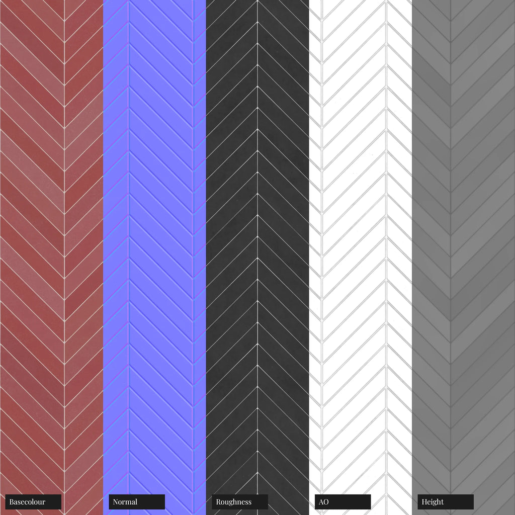 Chevron Rose Velvet Matte Tile PBR Texture - Example Scene Visualization | Superellipse