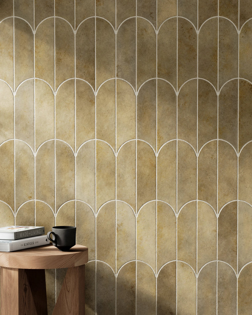Zellige Sandstone Elongated Fan Tile PBR Texture - Example Scene Visualization | Superellipse