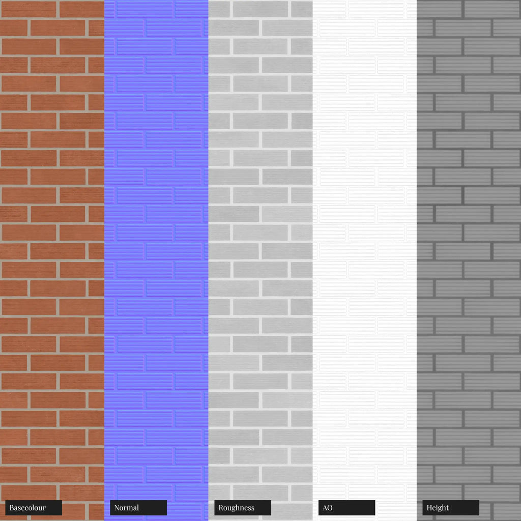 Long Grooved Red Clay Brick Running Bond PBR Texture - Example Scene Visualization | Superellipse