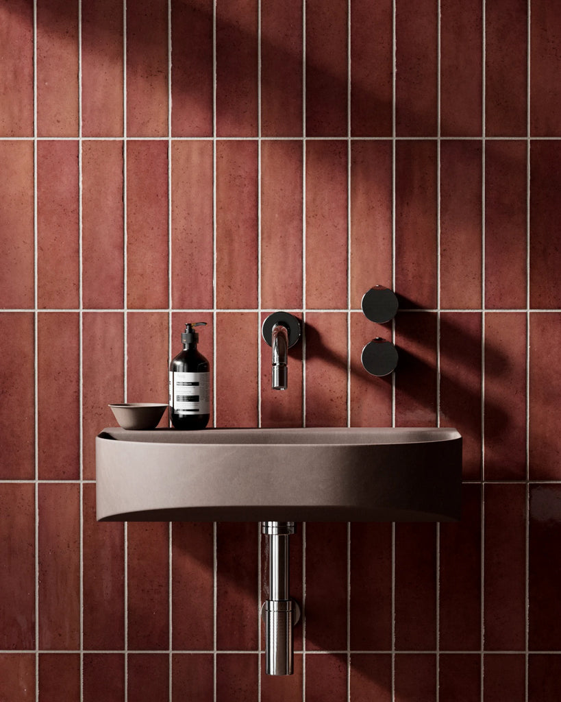 Hoxton Fire Red Stacked Tile PBR Texture - Example Scene Visualization | Superellipse