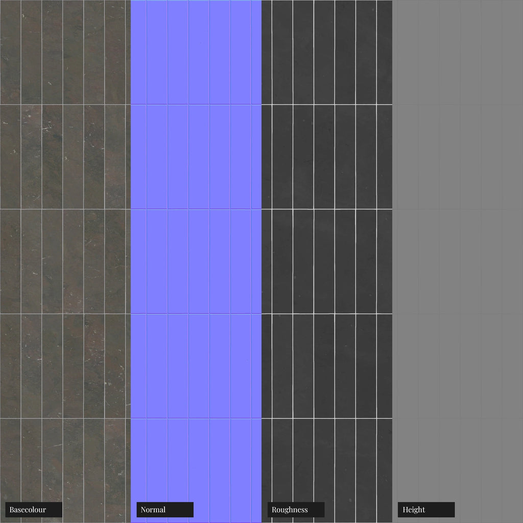 Breccia Imperiale Quartzite Slim Stacked Tile PBR Texture - Example Scene Visualization | Superellipse