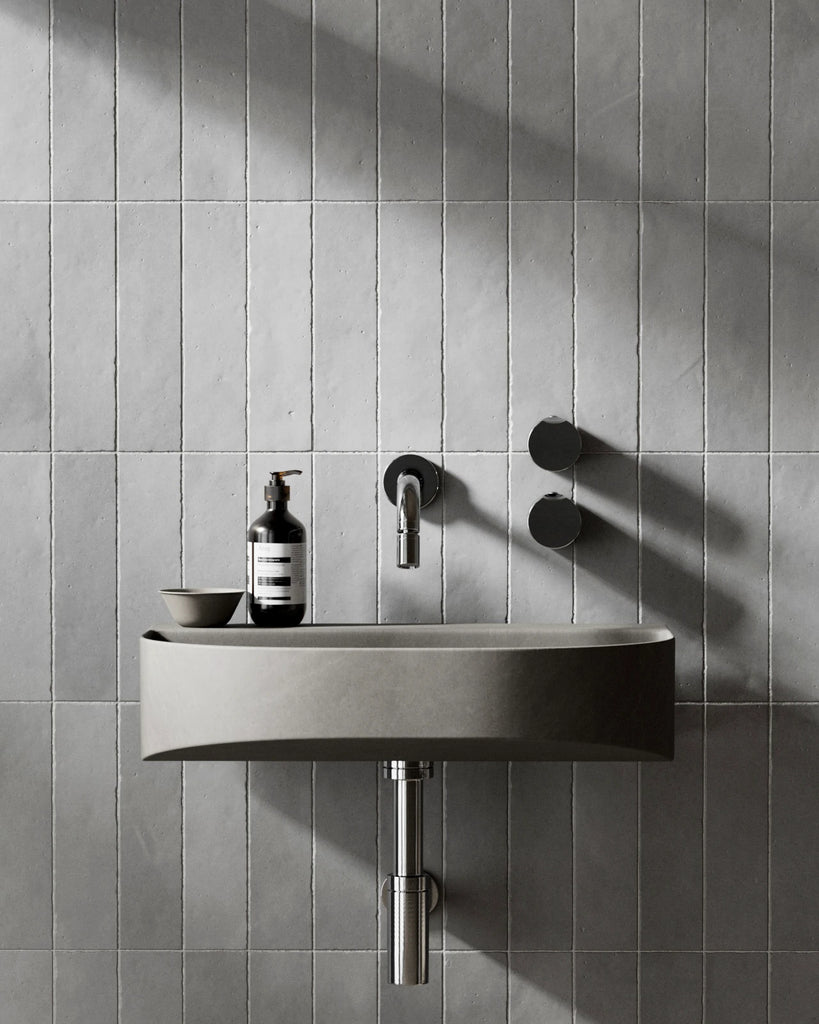 Zellige Neutral Greys Vertical Tile PBR Texture - Example Scene Visualization | Superellipse