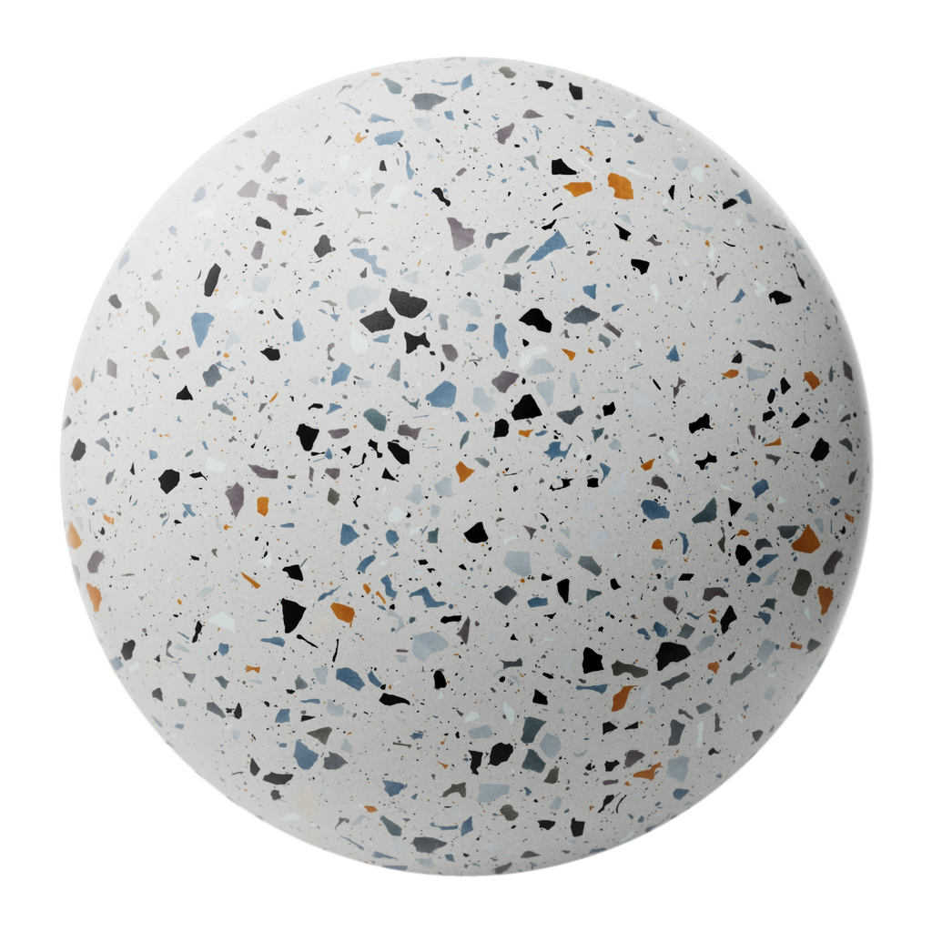 White Ceramic Terrazzo Mixed Aggregates PBR Texture - Sphere Swatch Preview | Superellipse
