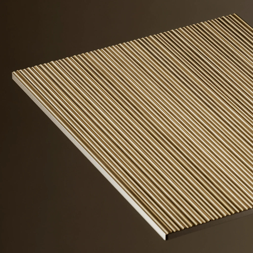 Ribbed Brushed Brass Metal 3D Panel PBR Texture - Example Scene Visualization | Superellipse