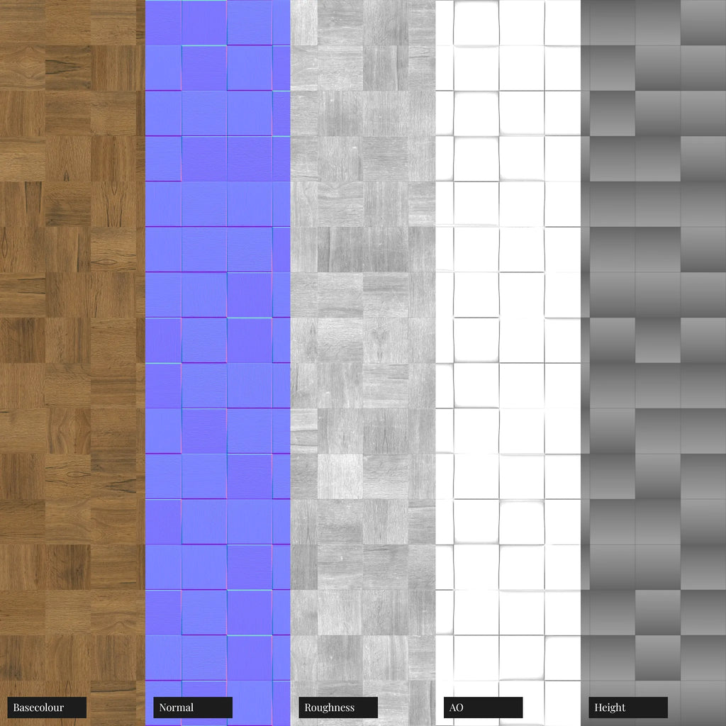 Bevelled Vertical Square Oak Wood Panel PBR Texture - Example Scene Visualization | Superellipse