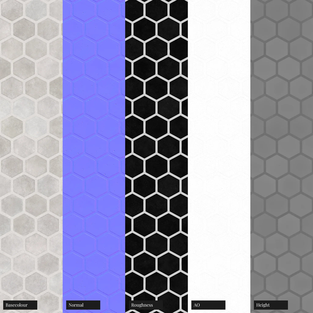 Hoxton Contemporary White Hex Tile PBR Texture - Example Scene Visualization | Superellipse