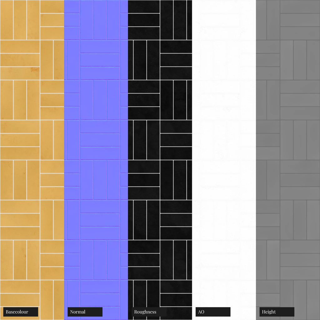 Zellige Honey Yellow Basketweave Tile PBR Texture - Example Scene Visualization | Superellipse