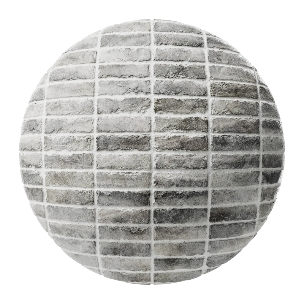 Weathered Ash Grey Brick Stack Bond PBR Texture - Sphere Swatch Preview | Superellipse