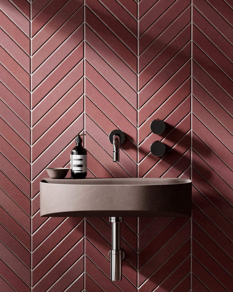 Chevron Rose Velvet Matte Tile PBR Texture - Example Scene Visualization | Superellipse