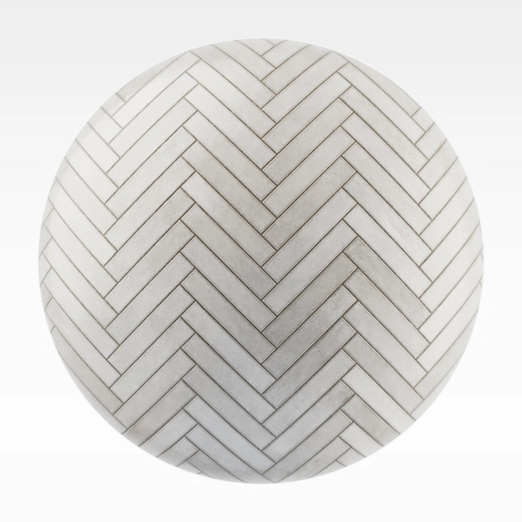Hoxton Contemporary Herringbone Porcelain Tile PBR Texture - Sphere Swatch Preview | Superellipse