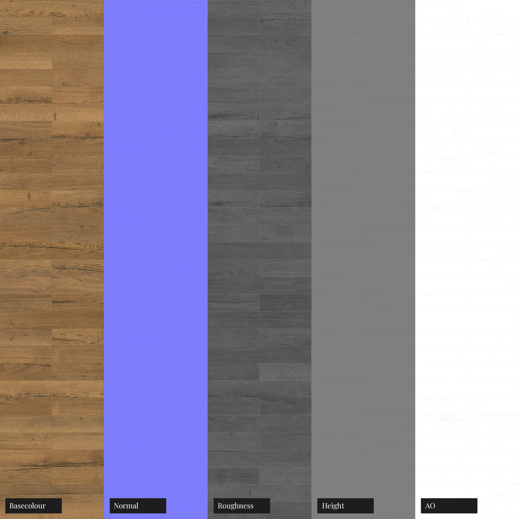 Rustic Oak Wood Brick Bond Parquet Floor PBR Texture - Example Scene Visualization | Superellipse