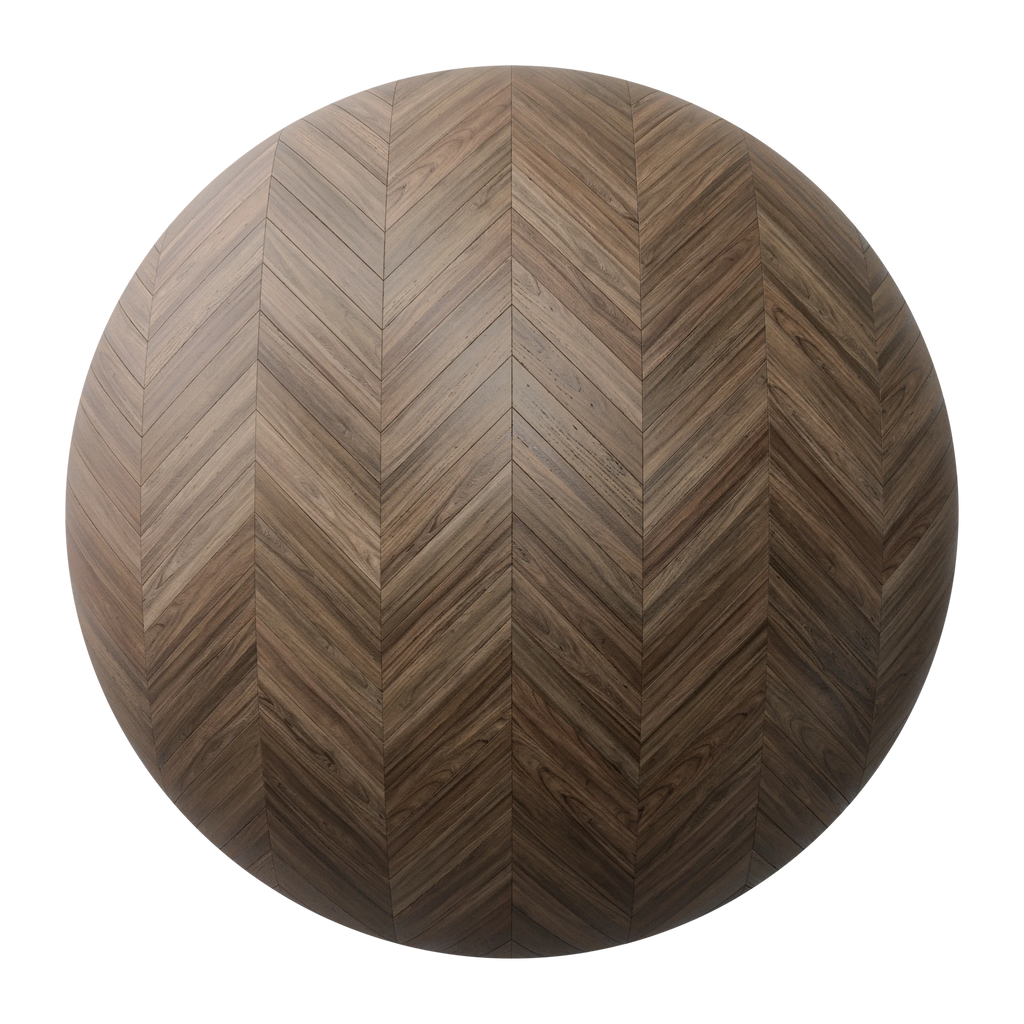 Smokey Walnut Chevron Parquet Wood Floor PBR Texture - Sphere Swatch Preview | Superellipse