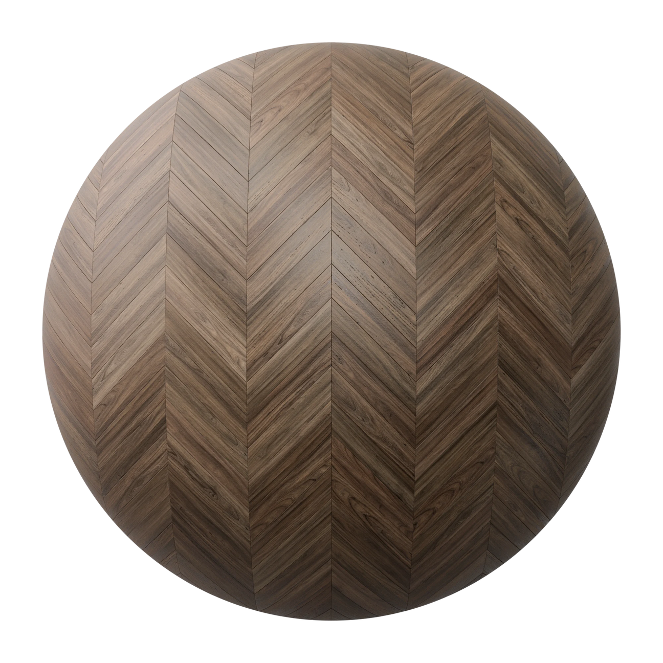 Smokey Walnut Chevron Parquet Wood Floor PBR Texture - Sphere Swatch Preview | Superellipse