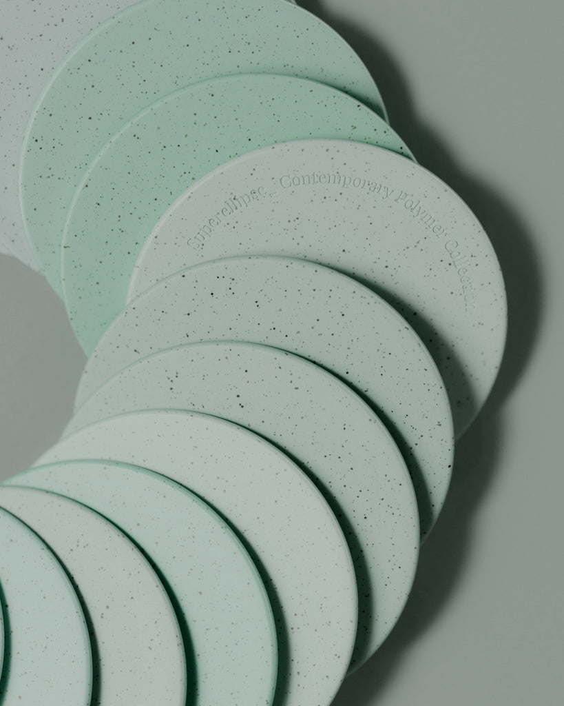 Speckled Pastel Teal Recycled Bioplastic PBR Texture - Example Scene Visualization | Superellipse