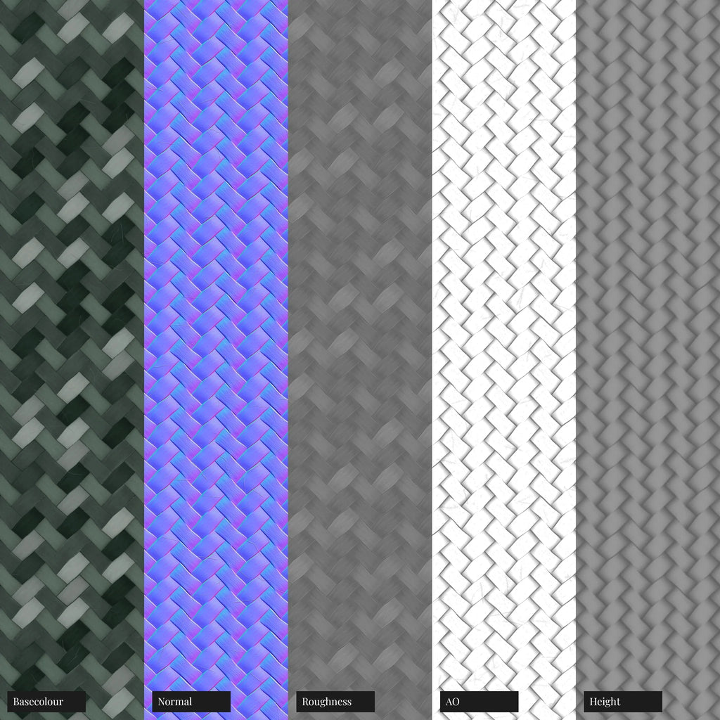 Stealth Green Tech Braided Cord PBR Texture - Example Scene Visualization | Superellipse