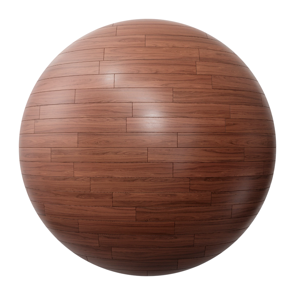 Red Mahogany Staggered Wood Floor PBR Texture - Sphere Swatch Preview | Superellipse