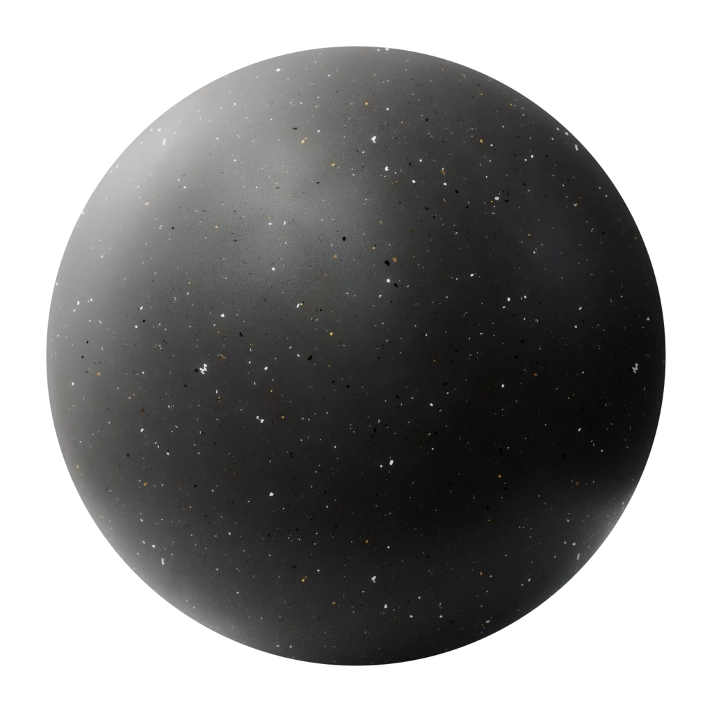 Deep Cocoa Recycled Terrazzo Plastic Small PBR Texture - Sphere Swatch Preview | Superellipse
