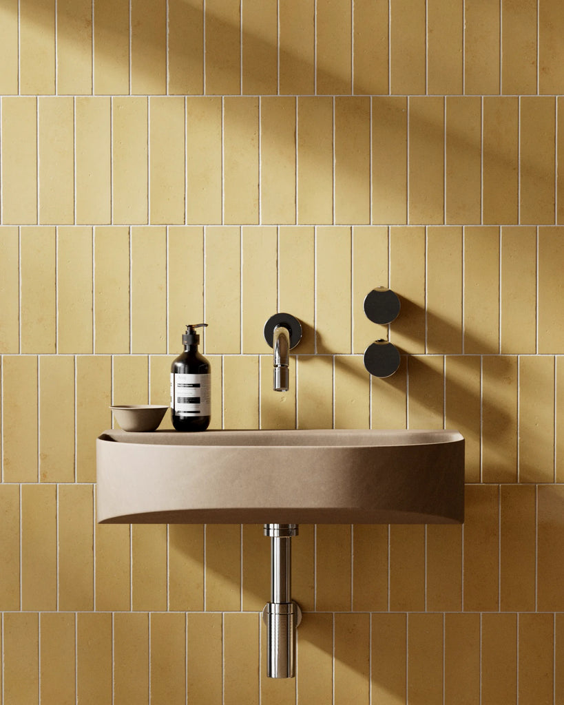Zellige Honey Yellow Offset Tile PBR Texture - Example Scene Visualization | Superellipse